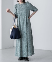 ヴィンテージフラワー パフスリーブAラインワンピース