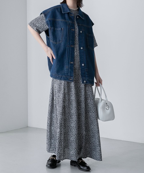 BONLECILL（ボンルシール）の「ヴィンテージフラワー パフスリーブAラインワンピース（ワンピース・レディース・オフホワイト/ブルー/ブラック/グリーン/アイボリー/ブラック系1/ロイヤルブルー・FREE）」の13枚目の写真