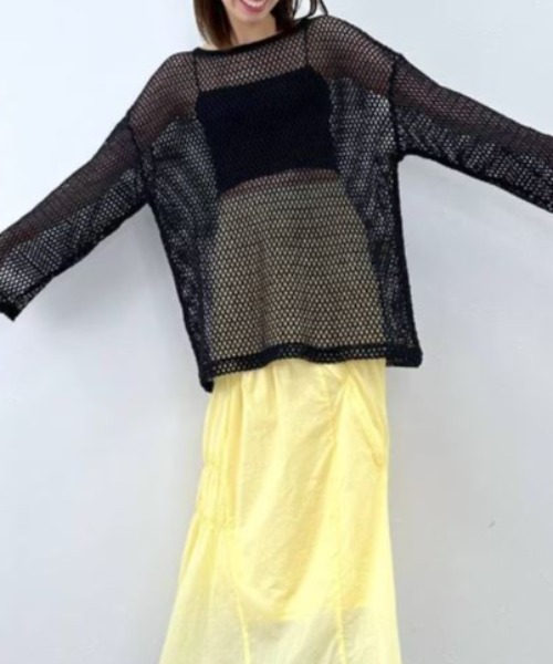 FOREVER 21（フォーエバー トゥエンティーワン）の「【MODE】メッシュニットプルオーバー（ニット/セーター・レディース・ブラック/ホワイト/オレンジ・FREE）」の2枚目の写真