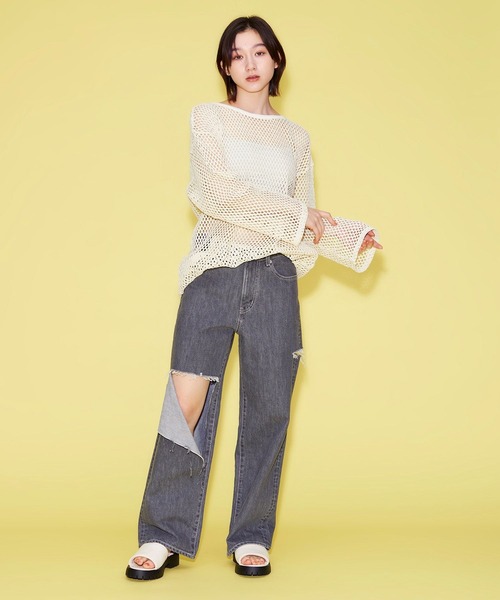 FOREVER 21（フォーエバー トゥエンティーワン）の「【MODE】メッシュニットプルオーバー（ニット/セーター・レディース・ブラック/ホワイト/オレンジ・FREE）」の8枚目の写真