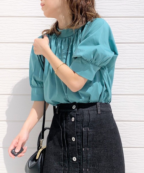 Q（キュー）の「シルケットギャザーカットブラウス（シャツ/ブラウス・レディース・アイボリー/ミント/グレイッシュベージュ/ベビーピンク・MEDIUM）」の4枚目の写真