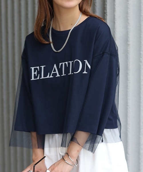 COLONY 2139（コロニートゥーワンスリーナイン）の「チュールレイヤードクロップドプリントTシャツ（Tシャツ/カットソー・レディース・ネイビー/ブラック/オフホワイト・FREE）」の3枚目の写真