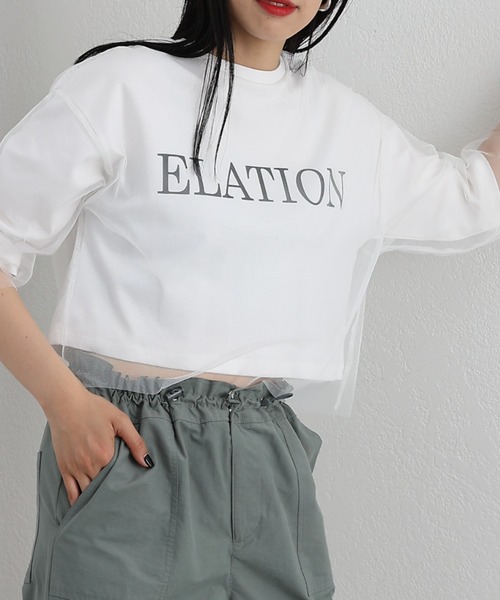 COLONY 2139（コロニートゥーワンスリーナイン）の「チュールレイヤードクロップドプリントTシャツ（Tシャツ/カットソー・レディース・ネイビー/ブラック/オフホワイト・FREE）」の6枚目の写真