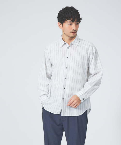 ABAHOUSE GRAY(アバハウスグレイ)の「【ナチュラルリネン】イタリアンカラー シャツ(シャツ/ブラウス・メンズ・スミクロ/グレイッシュベージュ/ブルー/グリーン/ホワイト・46/48/50)」の1枚目の写真