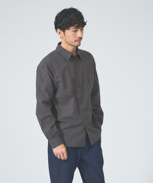 ABAHOUSE GRAY(アバハウスグレイ)の「【ナチュラルリネン】イタリアンカラー シャツ(シャツ/ブラウス・メンズ・スミクロ/グレイッシュベージュ/ブルー/グリーン/ホワイト・46/48/50)」の2枚目の写真