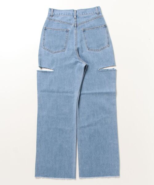 Blasty（ブラスティー）の「BLASTY サイドダメージデニムワイドパンツ（デニムパンツ・レディース・ライトインディゴブルー/ブラック・FREE）」の3枚目の写真