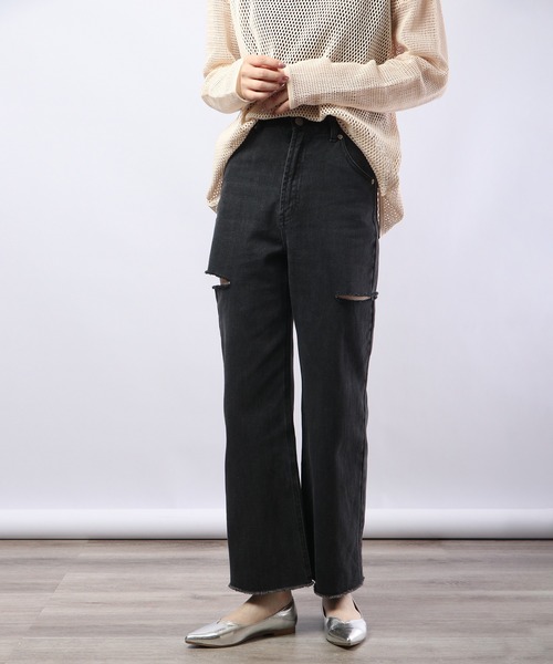 Blasty（ブラスティー）の「BLASTY サイドダメージデニムワイドパンツ（デニムパンツ・レディース・ライトインディゴブルー/ブラック・FREE）」の6枚目の写真