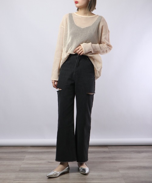 Blasty（ブラスティー）の「BLASTY サイドダメージデニムワイドパンツ（デニムパンツ・レディース・ライトインディゴブルー/ブラック・FREE）」の7枚目の写真