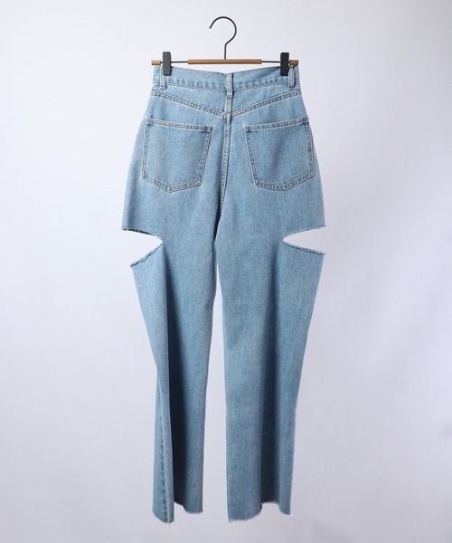 Blasty（ブラスティー）の「BLASTY サイドダメージデニムワイドパンツ（デニムパンツ・レディース・ライトインディゴブルー/ブラック・FREE）」の14枚目の写真
