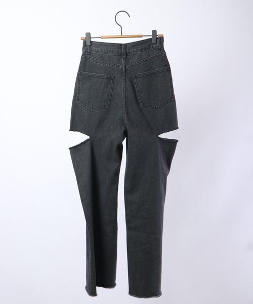 Blasty（ブラスティー）の「BLASTY サイドダメージデニムワイドパンツ（デニムパンツ・レディース・ライトインディゴブルー/ブラック・FREE）」の5枚目の写真