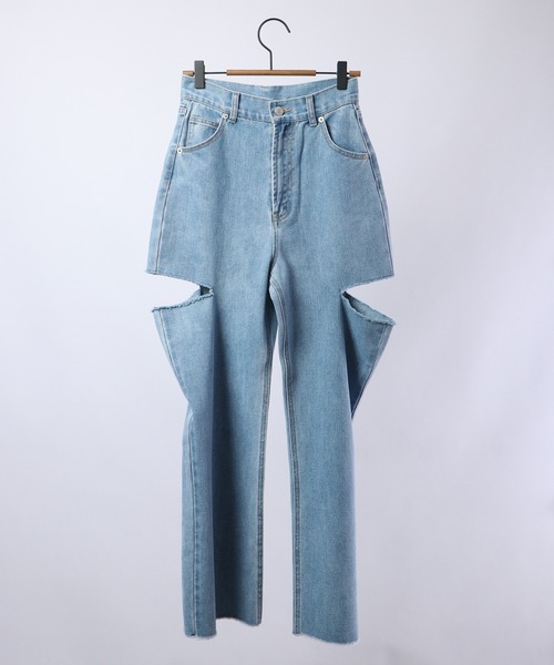 Blasty（ブラスティー）の「BLASTY サイドダメージデニムワイドパンツ（デニムパンツ・レディース・ライトインディゴブルー/ブラック・FREE）」の13枚目の写真
