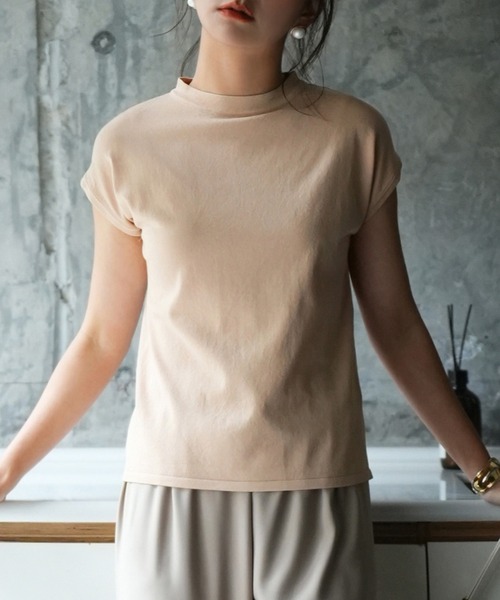 【接触冷感】ベーシックフレンチスリーブサマーニット