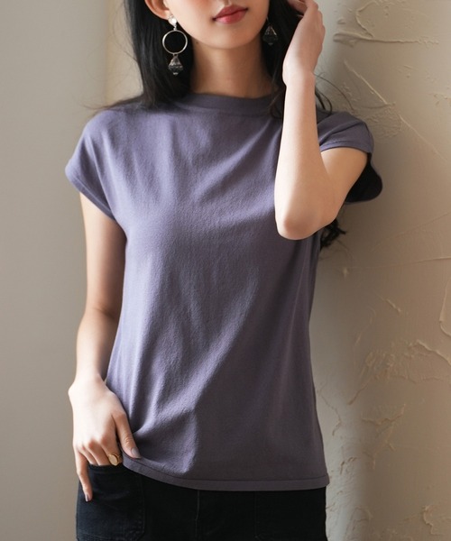 【接触冷感】ベーシックフレンチスリーブサマーニット