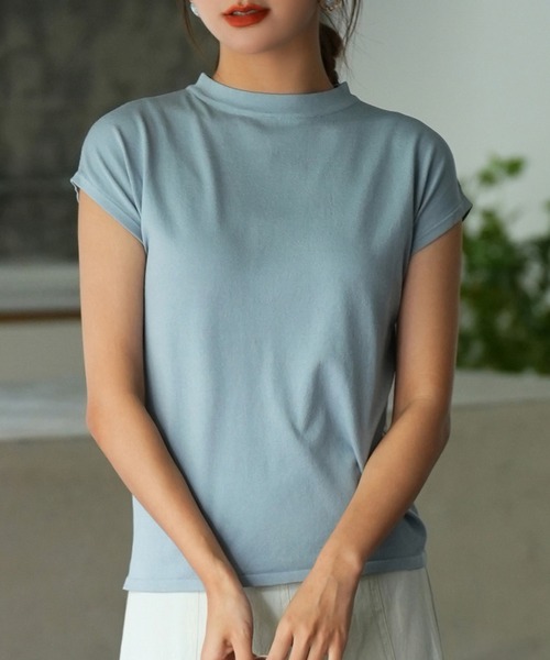 【接触冷感】ベーシックフレンチスリーブサマーニット