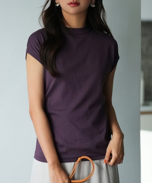 【接触冷感】ベーシックフレンチスリーブサマーニット