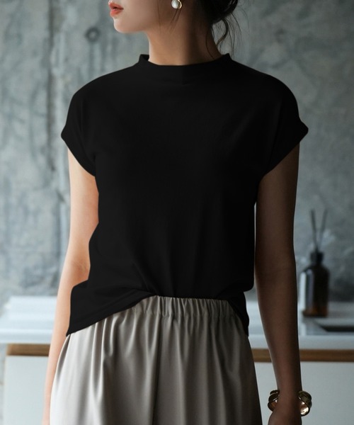 【接触冷感】ベーシックフレンチスリーブサマーニット