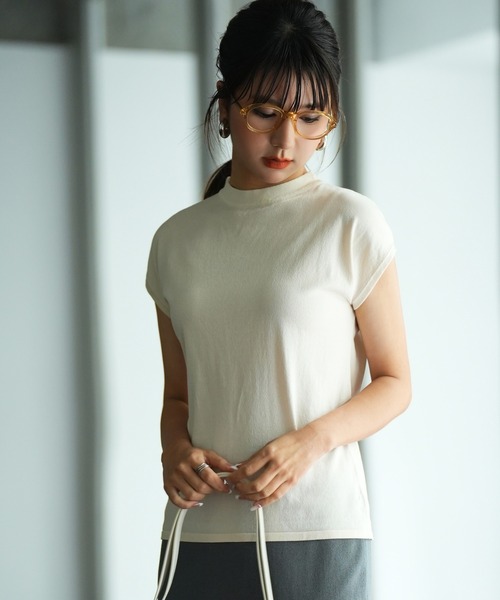 SAISON DE PAPILLON(セゾンドパピヨン)の「【接触冷感】ベーシックフレンチスリーブサマーニット(ニット/セーター・レディース・エンジ/ピンク/ダークパープル/パープル/ベージュ/カーキ/アイボリー/ブルー/ブラック・L/M)」の10枚目の写真
