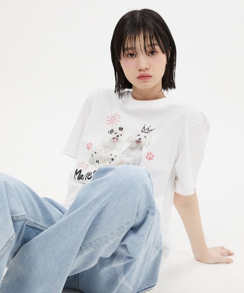 WaiKei（ワイケイ）の「A'GAM/9×.kom『WaiKei/ワイケイ』Maltese family half sleeve tshirts/マルチーズデザイン 半袖Tシャツ カットソー（Tシャツ/カットソー・レディース・ホワイト/ライトグレー/ブラック・1/2）」の12枚目の写真