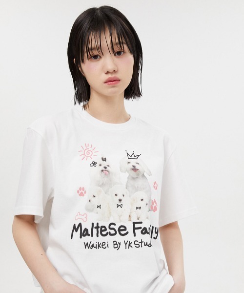 WaiKei（ワイケイ）の「A'GAM/9×.kom『WaiKei/ワイケイ』Maltese family half sleeve tshirts/マルチーズデザイン 半袖Tシャツ カットソー（Tシャツ/カットソー・レディース・ホワイト/ライトグレー/ブラック・1/2）」の20枚目の写真