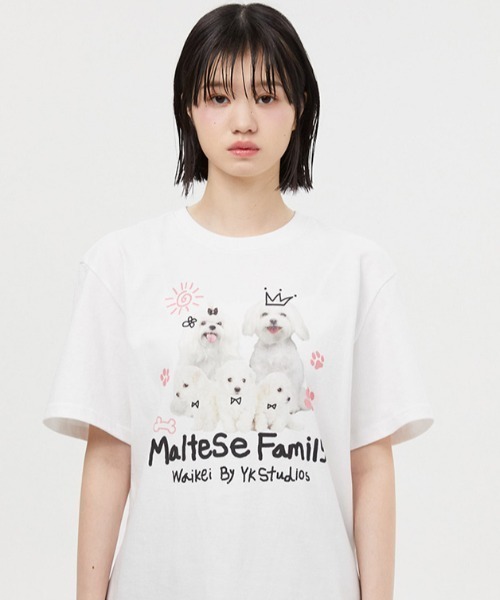 WaiKei（ワイケイ）の「A'GAM/9×.kom『WaiKei/ワイケイ』Maltese family half sleeve tshirts/マルチーズデザイン 半袖Tシャツ カットソー（Tシャツ/カットソー・レディース・ホワイト/ライトグレー/ブラック・1/2）」の16枚目の写真
