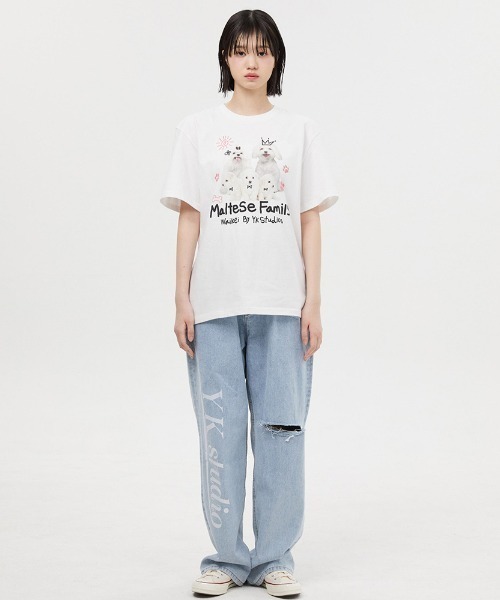WaiKei（ワイケイ）の「A'GAM/9×.kom『WaiKei/ワイケイ』Maltese family half sleeve tshirts/マルチーズデザイン 半袖Tシャツ カットソー（Tシャツ/カットソー・レディース・ホワイト/ライトグレー/ブラック・1/2）」の8枚目の写真