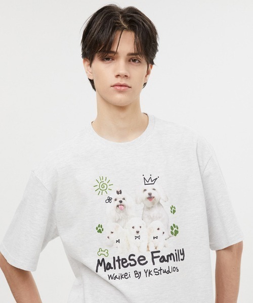 WaiKei（ワイケイ）の「A'GAM/9×.kom『WaiKei/ワイケイ』Maltese family half sleeve tshirts/マルチーズデザイン 半袖Tシャツ カットソー（Tシャツ/カットソー・レディース・ホワイト/ライトグレー/ブラック・1/2）」の10枚目の写真