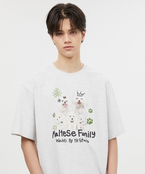 WaiKei（ワイケイ）の「A'GAM/9×.kom『WaiKei/ワイケイ』Maltese family half sleeve tshirts/マルチーズデザイン 半袖Tシャツ カットソー（Tシャツ/カットソー・レディース・ホワイト/ライトグレー/ブラック・1/2）」の15枚目の写真