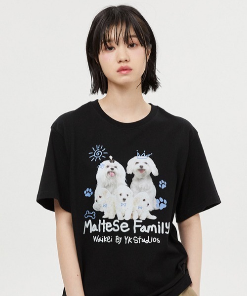 WaiKei（ワイケイ）の「A'GAM/9×.kom『WaiKei/ワイケイ』Maltese family half sleeve tshirts/マルチーズデザイン 半袖Tシャツ カットソー（Tシャツ/カットソー・レディース・ホワイト/ライトグレー/ブラック・1/2）」の21枚目の写真
