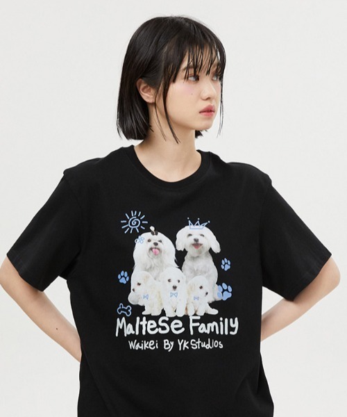 WaiKei（ワイケイ）の「A'GAM/9×.kom『WaiKei/ワイケイ』Maltese family half sleeve tshirts/マルチーズデザイン 半袖Tシャツ カットソー（Tシャツ/カットソー・レディース・ホワイト/ライトグレー/ブラック・1/2）」の9枚目の写真