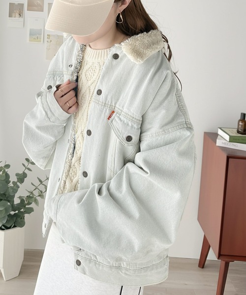 [大人気]　オフホワイト　デニムジャケット　プリント◎　ゆるダボ　存在感◎ JaVa ジャバコラボ》甘さを加えた大人カジュアルアウター。綿100