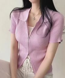 ダブルファスナー襟付きニット