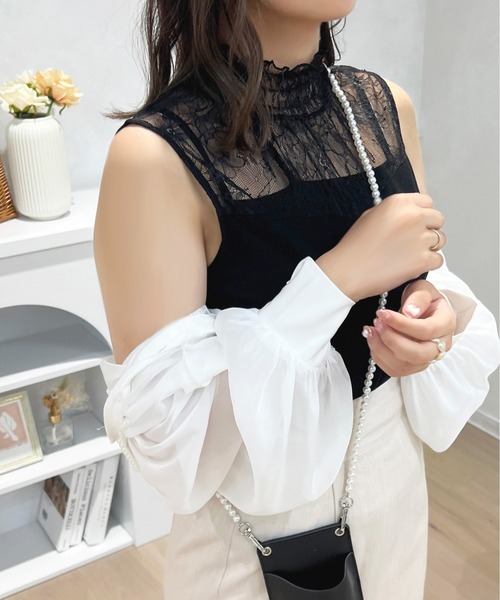 apres jour（アプレジュール）の「レース切り替えハイネックインナー【ZOZOTOWN限定アイテム】（キャミソール・レディース・ブラック/オフホワイト・X-LARGE/フリー）」の9枚目の写真