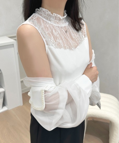 apres jour（アプレジュール）の「レース切り替えハイネックインナー【ZOZOTOWN限定アイテム】（キャミソール・レディース・ブラック/オフホワイト・X-LARGE/フリー）」の6枚目の写真