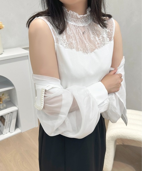 apres jour（アプレジュール）の「レース切り替えハイネックインナー【ZOZOTOWN限定アイテム】（キャミソール・レディース・ブラック/オフホワイト・X-LARGE/フリー）」の5枚目の写真