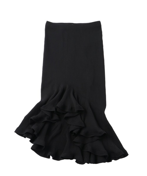JNBY（ジェーエヌビーワイ）の「Asymmetric Ribbed-knit Midi Skirt / アシンメトリーニットスカート（スカート・レディース・ブラック/グレー・38/40）」の2枚目の写真