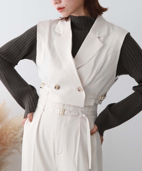 archives(アルシーヴ)の「’サイドベルトショートテーラーベスト'(その他アウター・レディース・モカ/ブラック/アイボリー・MEDIUM)」の4枚目の写真