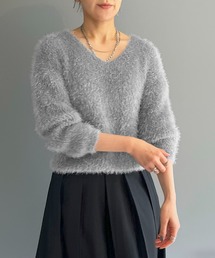 シャロ―Vネックシャギーニットプルオーバー