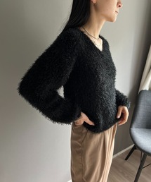 シャロ―Vネックシャギーニットプルオーバー