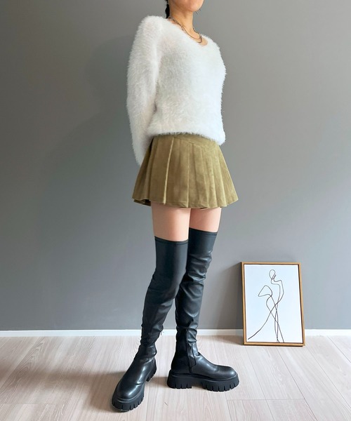Jewelobe(ジュエローブ)の「シャロ―Vネックシャギーニットプルオーバー(ニット/セーター・レディース・グレー/ブラック/ピンク/ホワイト/ブルー・FREE)」の9枚目の写真