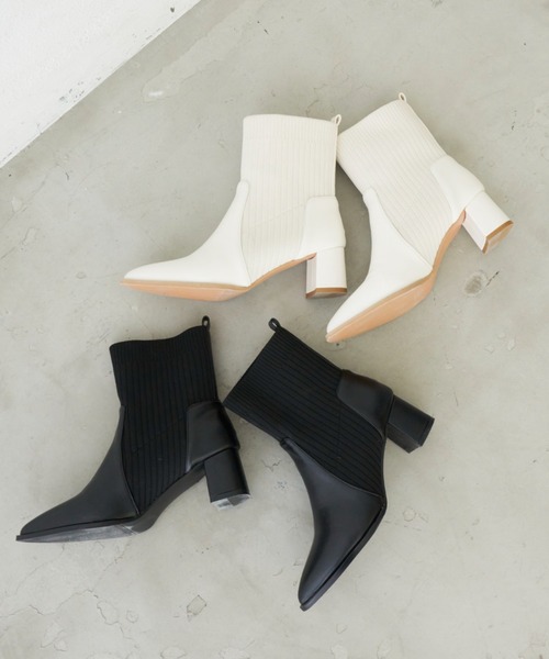 Aunt Marie's(アントマリーズ)の「ポインテッドソックスショートブーツ(ブーツ・レディース・ブラック/アイボリー・L/S/M)」の3枚目の写真