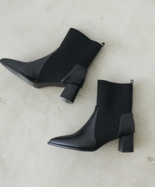 Aunt Marie's(アントマリーズ)の「ポインテッドソックスショートブーツ(ブーツ・レディース・ブラック/アイボリー・L/S/M)」の8枚目の写真