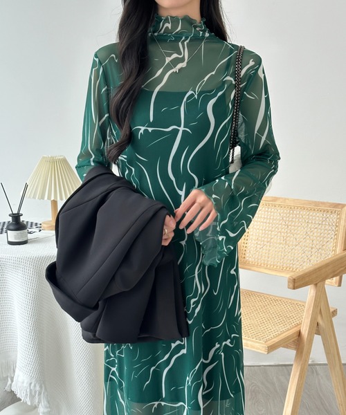 emi+(エミプラス)の「インナーキャミ付きメロウシーズルメッシュシアーロングワンピース(ワンピース・レディース・ブラック系その他/ブルー系その他/ブラック/ブラウン系その他/ブラウン/グリーン系その他/グリーン・M/L)」の12枚目の写真