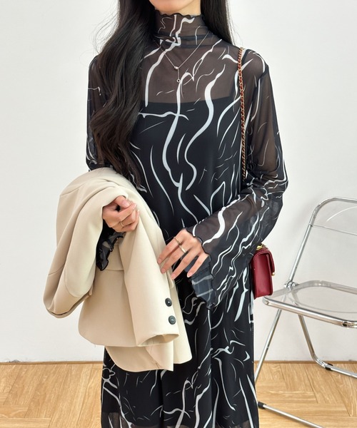 emi+(エミプラス)の「インナーキャミ付きメロウシーズルメッシュシアーロングワンピース(ワンピース・レディース・ブラック系その他/ブルー系その他/ブラック/ブラウン系その他/ブラウン/グリーン系その他/グリーン・M/L)」の14枚目の写真