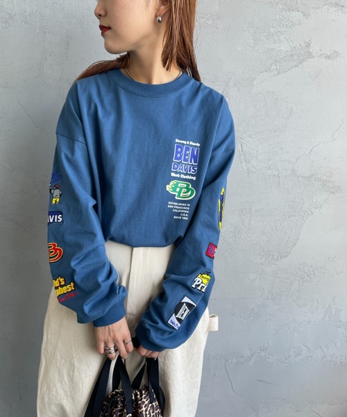 BEN DAVIS（ベンデイビス）の「[BEN DAVIS/ベンデイビス] SPONSORED EMB 袖ワッペンロゴ ロングスリーブTシャツ（Tシャツ/カットソー・レディース・ブラック/ホワイト/ブルー・L/M/XL）」の3枚目の写真