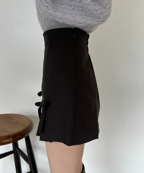 one after another NICE CLAUP(ワンアフターアナザーナイスクラップ)の「リボンが外せる2way/フロントリボンスカート(スカート・レディース・グレー/ブルー/ブラック/ベージュ・FREE)」の15枚目の写真