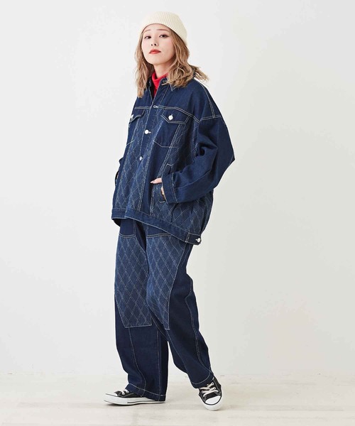 CUBE SUGAR(キューブシュガー)の「WEB限定ジャガードデニム ニーパッチパンツ(デニムパンツ・レディース・ブルー/インディゴブルー・M)」の3枚目の写真