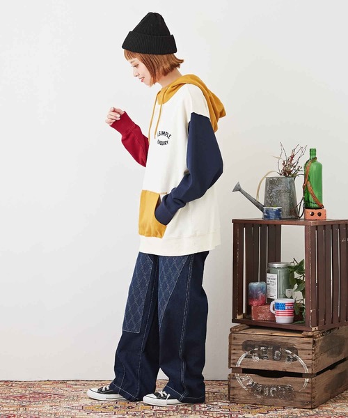 CUBE SUGAR(キューブシュガー)の「WEB限定ジャガードデニム ニーパッチパンツ(デニムパンツ・レディース・ブルー/インディゴブルー・M)」の5枚目の写真