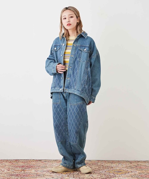 CUBE SUGAR(キューブシュガー)の「WEB限定ジャガードデニム ニーパッチパンツ(デニムパンツ・レディース・ブルー/インディゴブルー・M)」の12枚目の写真