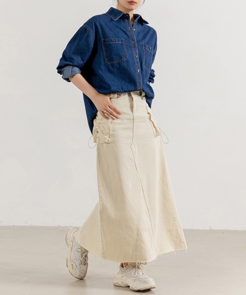 DAY CLOSET(デイ クローゼット)の「レディース ミリタリーカーゴデニムスカート(スカート・レディース・アイボリー・M/S/L)」の7枚目の写真
