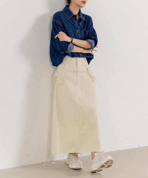 DAY CLOSET(デイ クローゼット)の「レディース ミリタリーカーゴデニムスカート(スカート・レディース・アイボリー・M/S/L)」の8枚目の写真